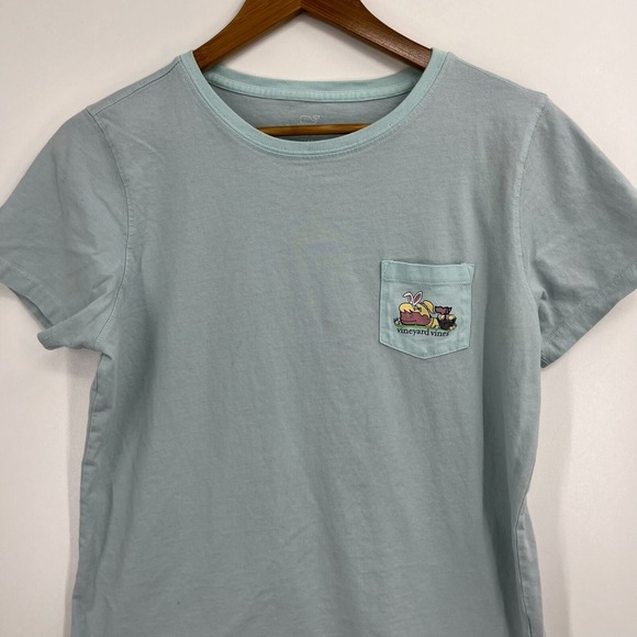 Vineyard Vines T-Shirt Women's M Green Double‎ Sided Easter Logo Pocket Tee - Picture 2 of 11